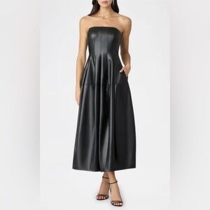 Shoshanna Celia Midnight Black Faux Leather Midi Dress size 6 NWT